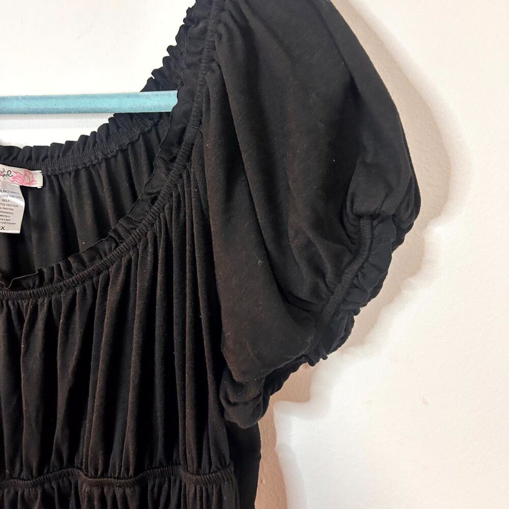 Love Squad Maxi Dress Womens 2X Plus Black Pleated Ruffle Trim Modest Minimalist - Picture 7 of 11